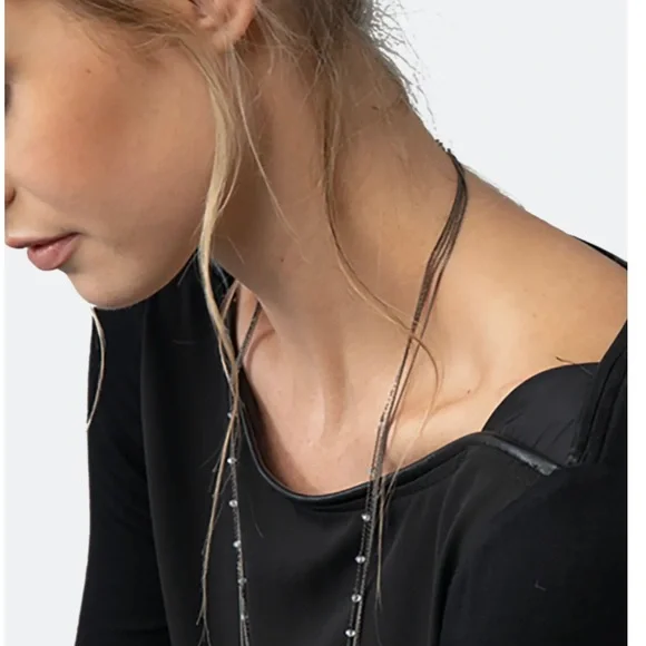 Lola & Sophie Faux Leather Piping Boat Neck Top - Picture 3 of 12